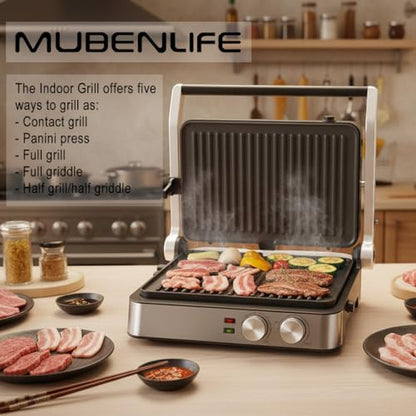 Panini Press,4 Slices Contact Grill with Removable Non-Stick Coated Grill and Flat Plates,Panini Makers with Temperature Control and Timer,Open 180 Degrees,Grill and Griddle (Half black with sus) - color: Half black with sus