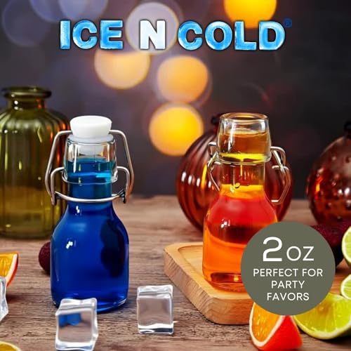 ICE N COLD Glass Swing Top Bottles | Flip Top Glass Bottles for Limoncello, Syrups, Oils, Vinegar, Extracts & Beverages | Airtight Reusable Glass Bottles (12-Pack, MINI (60ml | 2oz)) - color: 12-Pack, size: 2 Ounces