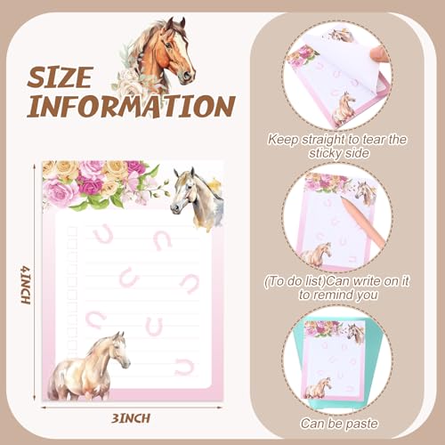 Chiisong 12 Pieces Horse Sticky Notes to Do List Notes Horses Lover Gift for Women, 3x4 Inch Animal Writing Memo Pads Flower 30 Sheet Pads, Animal Self Stick Memo Office Supplies Cute Small Gift - style: Horse Style