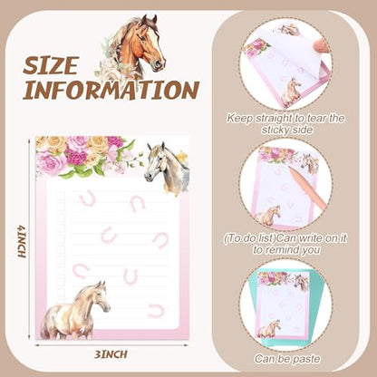 Chiisong 12 Pieces Horse Sticky Notes to Do List Notes Horses Lover Gift for Women, 3x4 Inch Animal Writing Memo Pads Flower 30 Sheet Pads, Animal Self Stick Memo Office Supplies Cute Small Gift - style: Horse Style