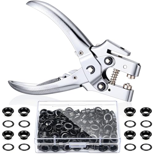 Honoson 3/16 Inch Grommet Tool Kit Eyelet Plier Set Hole Punch Grommet Hand Press Pliers with 200 Pieces of Eyelets for Clothes Shoes Bags(Black) - color: Black, size: 3/16 Inch