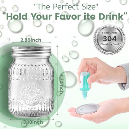 16oz Mason Jars 4-Pack with Rust-Proof 304 Stainless Steel Lids and Bands | Pint Glass Jars with Elegant Sunflower Embossing, Leak-proof for Meal Prep, Pickling, Overnight Oats, Dry Food & DIY Crafts - color: Clear-16OZ