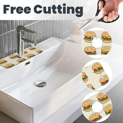 Faucet Mat for Kitchen Sink - Cute Cheeseburger Print Fast Drying Absorbent Splash Guard, Around Faucet Draining Mat for Kitchen Bathroom Sink