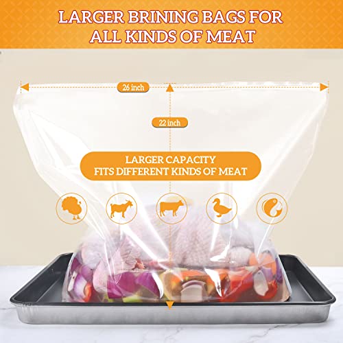 Turkey Brining Bags, 26"×22", 2 Pack, Double Zip Lock Thicker Brine Bags with 2 Cotton Strings, Extra Large Brining Bag Fits for Turkey, Chicken, Beef, Fish, Lamb, Pork, Holds Up to 35LB
