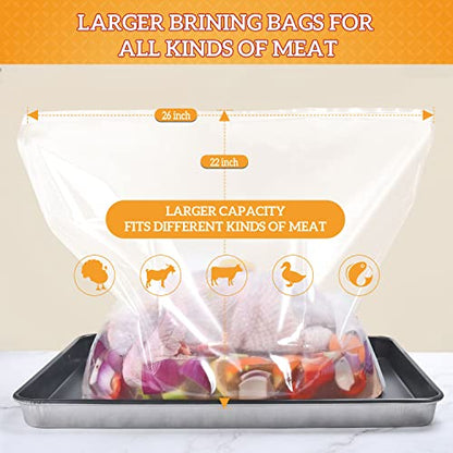Turkey Brining Bags, 26"×22", 2 Pack, Double Zip Lock Thicker Brine Bags with 2 Cotton Strings, Extra Large Brining Bag Fits for Turkey, Chicken, Beef, Fish, Lamb, Pork, Holds Up to 35LB