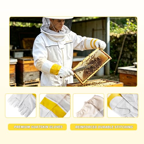 Professional 3 Layer Ventilated Beekeeping Suit Detachable Veil Magnetic Tool Clip Gloves for All Beekeepers - size: 3X-Large