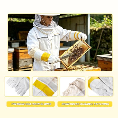 Professional 3 Layer Ventilated Beekeeping Suit Detachable Veil Magnetic Tool Clip Gloves for All Beekeepers - size: X-Large