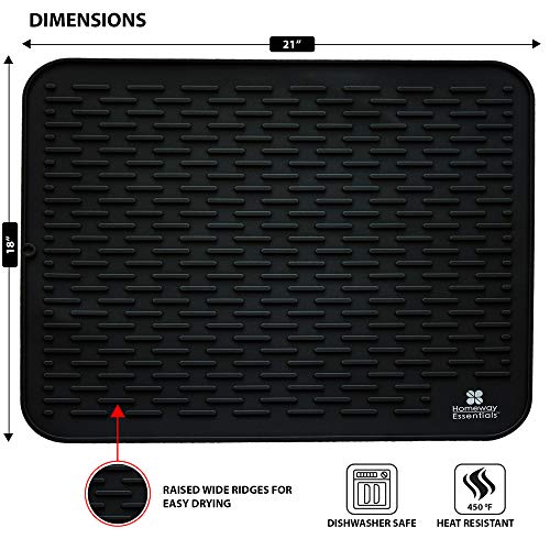Silicone Dish Drying Mat - 21 x 18 - Extra Large Dish Drying Mat, Counter top Mat, Dish Draining Mat, Sink Mat, Large Silicone Trivet (EXTRA LARGE, BLACK) - color: Black, size: EXTRA LARGE