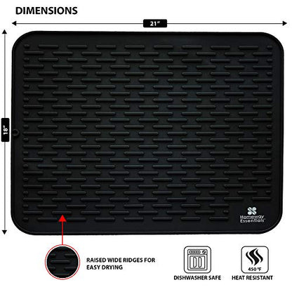Silicone Dish Drying Mat - 21 x 18 - Extra Large Dish Drying Mat, Counter top Mat, Dish Draining Mat, Sink Mat, Large Silicone Trivet (EXTRA LARGE, BLACK) - color: Black, size: EXTRA LARGE