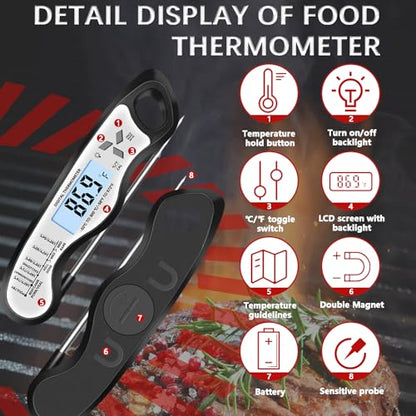 Meat Thermometer Digital，IP67 Waterproof Cooking Thermometer with Backlight, Calibration & Hold Function，Food Thermometer for Cooking,Outdoor Grilling，Suitable as Stocking Stuffers for Men (White-2) - color: White-2