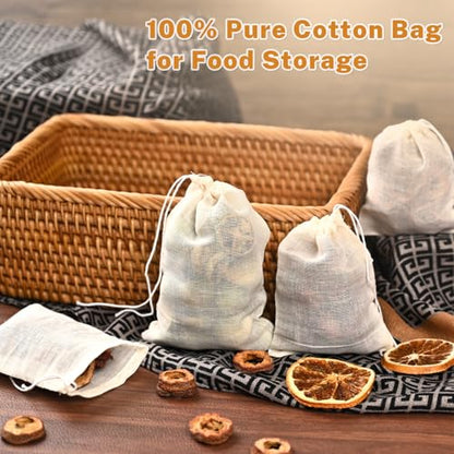 20 Pcs Muslin Bags with Drawstring, Reusable Tea Bags, Spice Bags for Cooking Soup/Herb/Loose Leaf Tea, Natural Cotton Small Cheese Cloth Bag for Straining, Sachet Bags Empty, 4 X 3 Inches - size: 3 x 4 inches