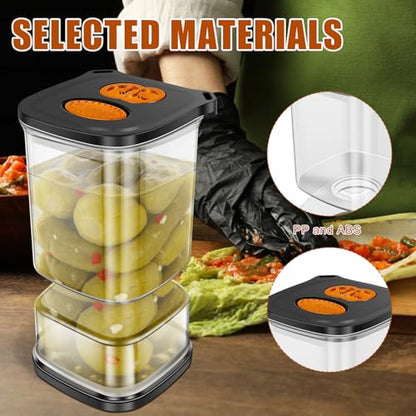 2 Pack Pickle Jars with Strainer Flip, Salad Olive Jar, 33.82 OZ Clear Square Pickle Container with 4 Fork and Timer Recorder Olive Container Jar for Gherkins Olives Onions Garlic, Gifts for Mom