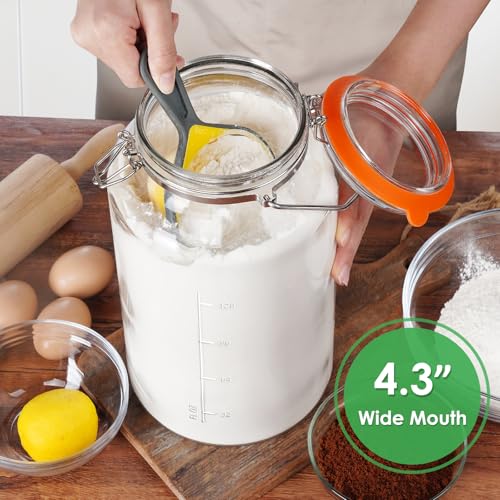 Qianfenie 1.5 Gallon Glass Jar with Airtight Lid Wide Mouth, Gallon Storage Jar with Stainless Steel Handle - Large Glass Food Storage Container with Lid for Flour, Sugar, and Dog Treats