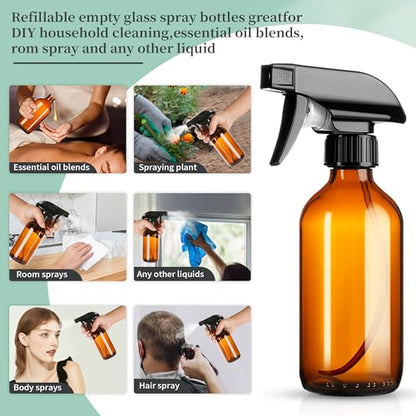 GIVAMEIHF 8oz Amber Glass Spray Bottles,6 Pack Glass Spray Bottles Refillable Empty Bottle with Adjustable Nozzle,Spray Bottle for Essential Oils,Cleaning Solutions,Pets,Hair Mister,Gardening - color: Brown-6 Pack