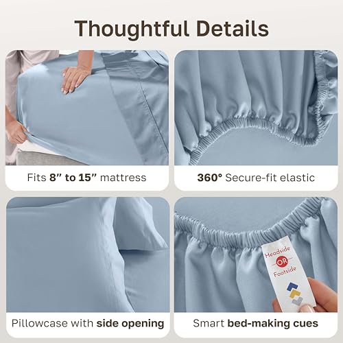 California Design Den Twin Sheet Set - 100% Cotton, Luxury 600 Thread Count Deep Pocket Twin Sheets, Soft and Durable Bedding with Sateen Weave - Blue - color: 13 - Blue, size: Twin