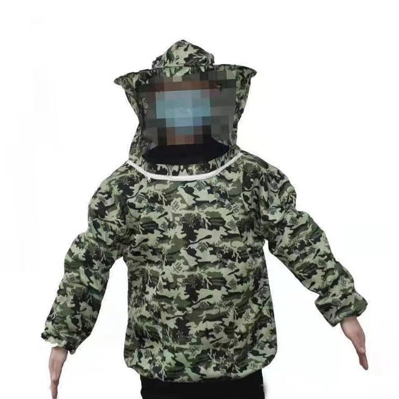 Acouto Beekeeping Jacket Ultra Lightweight Maximum with Detachable Veil Hood for Beginner & Professional Beekeepers – Blue, Polyester Ventilated Beekeeper Jacket for Honey Harvesting (Five Star - color: Five Star Camouflage