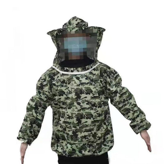 AYNEFY Beekeeping Protective Jacket with Ventilated Mesh Veil Hood, Lightweight Professional Beekeeper Suit for Beginners (Five Star Camouflage) - color: Five Star Camouflage