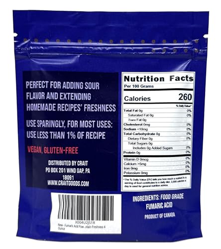 Fumaric Acid Food Grade Sour Powder for Sour Candy, Vegan Food Additive and pH Control 4 Ounce