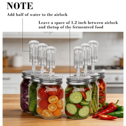 Fermentation Lids Kit for Wide Mouth Mason Jars | 6 304 Stainless Steel Fermenting Lids with 6 Airlocks, 6 Silicone Rings & Grommets-Complete Mason Jar Fermentation Set for Brewing, Fermenting(No Jars - size: 304 stainless steel lid and air valve