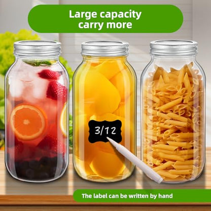 3PCS 64 OZ Wide Mouth Mason Jars with Lids, Heavy Duty Glass Airtight Storage Canning Jar and Band Half Gallon / 2 Quart, Set of 3