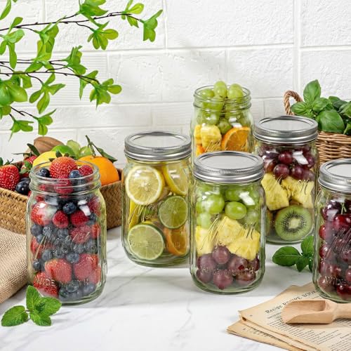 Rubtlamp Green Mason jar 32 oz, 12 Pack Glass Jars - Wide Mouth Mason Jars with Airtight Lids for Pickling, Fermenting, Food Storage&DIY Crafts, Microwave & Dishwasher Safe - color: Green