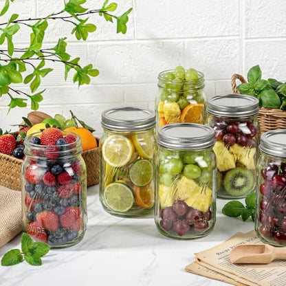 Rubtlamp Green Mason jar 32 oz, 12 Pack Glass Jars - Wide Mouth Mason Jars with Airtight Lids for Pickling, Fermenting, Food Storage&DIY Crafts, Microwave & Dishwasher Safe - color: Green