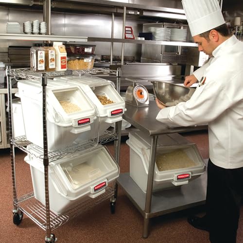 Rubbermaid Commercial Products ProSave Shelf Food Ingredient Bin with Scoop 100-Cup White Kitchen Food Storage Sugar/Grains/Rice/Baking Supplies