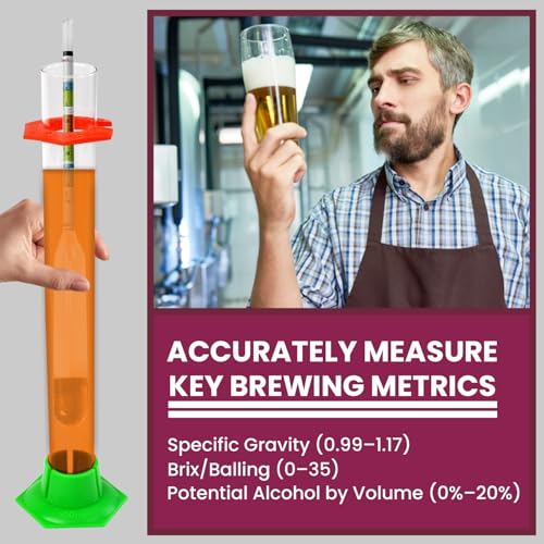 Fermtech Glass Triple Scale Hydrometer Kit – Glass Hydromter and Jar, Brush, Instructions, Hard Storage Case and Microfiber Cloth. Test ABV, Brix, Gravity for Wine, Beer, Mead & Kombuch.