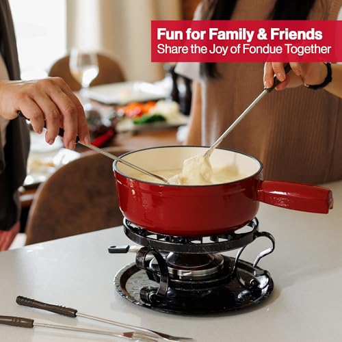 Swissmar Lugano Cast Iron Cheese Fondue Set, 9-Piece, 2 QT / 2 L - Ideal for Melting Cheese, Chocolates, Caramel, & More - Perfect for Kitchen Collection & Gift Giving - Cherry Red - color: Cherry Red