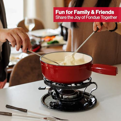 Swissmar Lugano Cast Iron Cheese Fondue Set, 9-Piece, 2 QT / 2 L - Ideal for Melting Cheese, Chocolates, Caramel, & More - Perfect for Kitchen Collection & Gift Giving - Cherry Red - color: Cherry Red