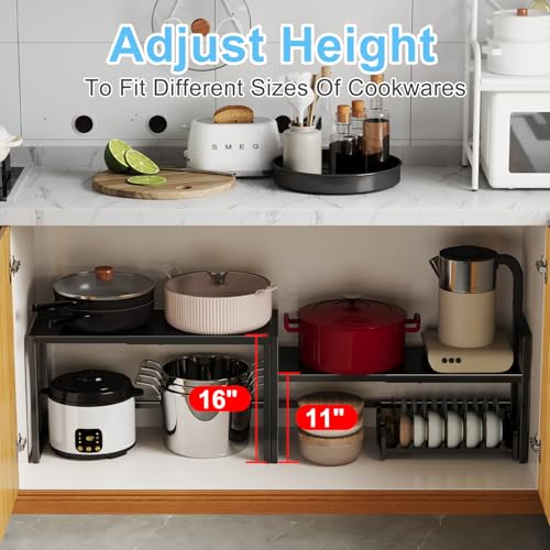 Expandable Metal Storage Shelves, 110LBS Heavy Duty Shelving Units and Storage for Pots Pans Small Appliances, Adjustable Metal Storage Shelf Organizer Rack for Kitchen Cabinets Closet Pantry Garage - size: 1 Tier：11.8"D x 28.9"W x 16.3"H