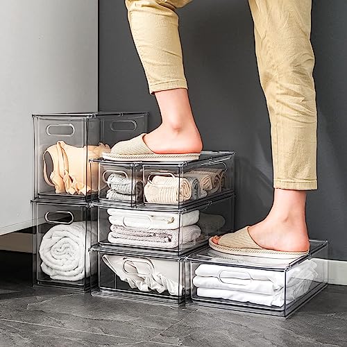 Mano Stackable Fridge Drawers Pull Out Bins with Handle Clear Refrigerator Drawers Organizer Food Storage Container Box with Dividers Plastic Produce Saver for Pantry, Cabinet, Kitchen, Clothes（7Pack） - style: 3*6L+2*3L+2*9L