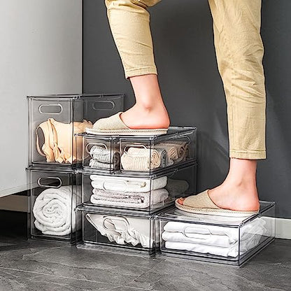 Mano Stackable Fridge Drawers Pull Out Bins with Handle Clear Refrigerator Drawers Organizer Food Storage Container Box with Dividers Plastic Produce Saver for Pantry, Cabinet, Kitchen, Clothes（7Pack） - style: 3*6L+2*3L+2*9L