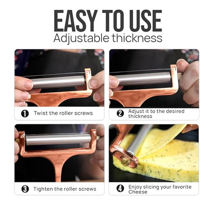 Zulay Adjustable Cheese Slicer - Wire Slicer For Mozzarella, Cheddar, Gouda - Heavy Duty With 2 Extra Wires (Copper) - color: Copper