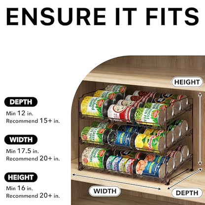 Simple Houseware Stackable Can Organizer Rack for Pantry/Cabinet – 11.5" D x 17" W x 13.75" H, Holds 36 Cans, 3-Tier Can Food Storage Dispenser, Bronze - color: Bronze