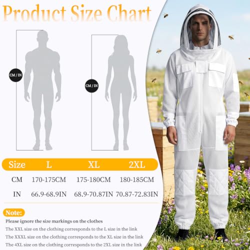 3 Layer Premium Ultra Ventilated Bee Suit for Men Women With Two Detachable Beekeeping Veils - size: X-Large