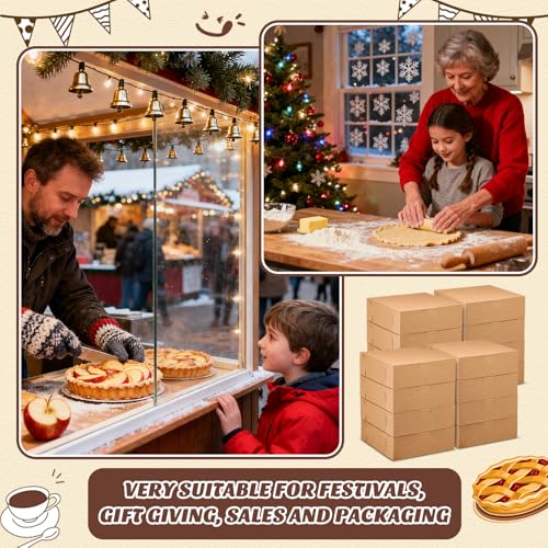 36 Pack Pizza Bakery Boxes 8" x 8" x 3" Kraft Square Bakery Boxes for Pie, Cookies, Cheesecake, Chocolate Covered Strawberries, Dessert Brown Paper Cardboard Container for Treats - size: 8 x 8 x 3 inches