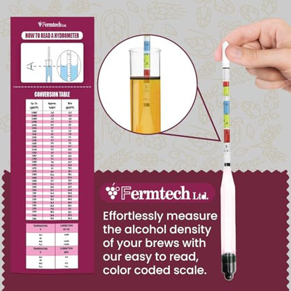 Fermtech Hydrometer Kit with 19” Wine Thief Sampler – Triple Scale Glass Hydrometer for ABV, Brix & Gravity Testing, Plastic Sampling Tool for 1 Gallon Jugs/Carboys, Wine & Beer Home Brewing Set