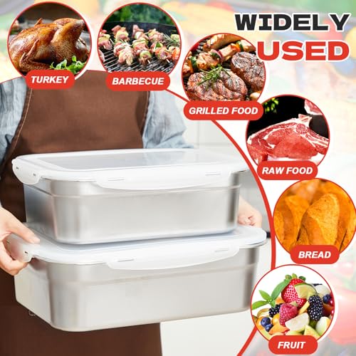 2 Pcs Large Stainless Steel Marinating Containers with Lids, Food Storage Containers for Refrigerator, Leak-proof & Stackable for Meal Prep, Meat(284oz/8.4l + 203oz/6l,No Handle) - size: 284oz/8.4l + 203oz/6l