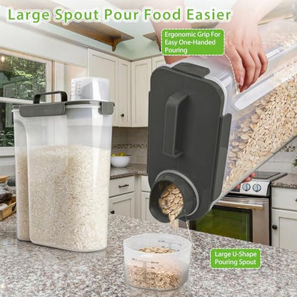 Viretec Rice Storage Container, 15 to 20lb Dry Food Airtight Dispenser, Pet Dog Cat Food Canister, BPA Free Clear Plastic Kitchen and Pantry Bin for Oatmeal, Cereal, Pasta, Flour Pack of 2 Grey - color: 10L+6L/Grey