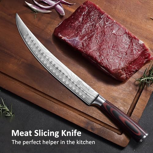 PAUDIN Carving Knife, 10 Inch Butcher Knife, Forged High Carbon German Stainless Steel, Razor Sharp Curved Brisket Slicing Kinfe for Poultry Beef Pork Meat Cutting, Ergonomic wood Handle Design - style: 10" Carving Knife