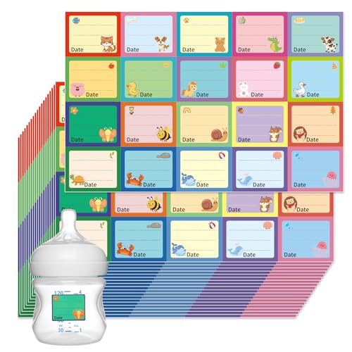 600 Pack Baby Bottle Labels for Daycare, Waterproof Labels for Bottles,Multicolor Animal Designs, Name Lables Stickers for Kids Daycare Essentials - color: Animal