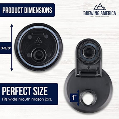 Mason Jar Lids Wide Mouth Plastic 4 pack-USA Made-Flip Cap Screw Top Pour Spout Drink Hole - Leak-proof for Ball, Kerr, Azure Canning Jars - Airtight for Drinks to Go and Controlled Pouring - Black - color: Black