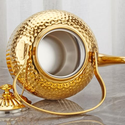 SANQIAHOME Antique 1.8L (60 Oz) Stainless Steel Teapot with Infuser Gold - color: Gold, size: 1.8 Liters