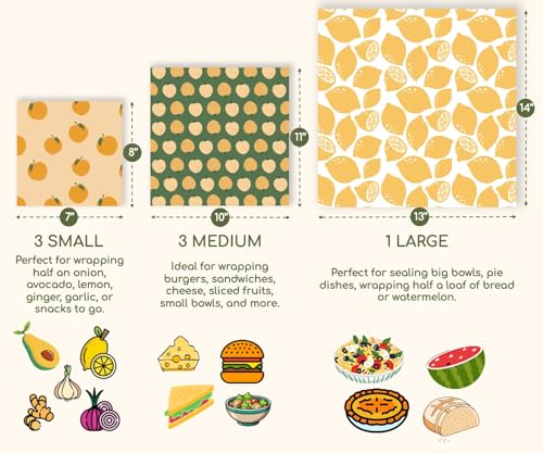 Truebee Reusable Beeswax Food Wraps 7-Pack Summer Orchard – Non Toxic, Plastic Free, Silicone Free, Sustainable, Environmentally Friendly, Organic Cotton Beeswax Wraps (S, M, L) - color: 7 Pack - Summer Orchard