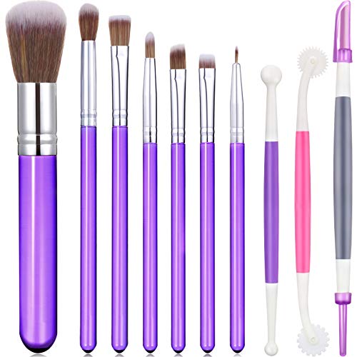 Patelai 10 Pcs Food Safe Paint Brushes Fondant Tools for Cake Baking Chocolate Sugar Cookie Decoration Cake Brushes for Luster Dust Pastry Decorating Supplies with Fondant and Gum Paste Tool(Purple) - color: Purple