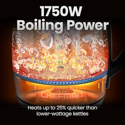 CHEFMAN Lightning High-Powered Electric Kettle, 1.8L 1750W, Rapid Boil 2 Cups in 2 Minutes, BPA Free Cordless Tea Kettle with Digital Temperature Control and 1-Hour Keep Hot – Stainless Steel - size: 1.8 Liters - Digital