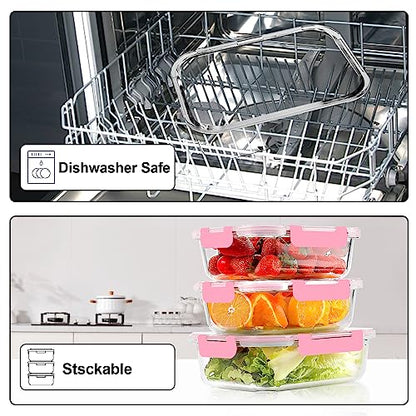 VERONES 10Pack Glass Meal Prep Containers, Airtight Glass Lunch Containers,Stackable Food Storage Containers Set with Lids,Exclusive of BPA, for Microwave,Oven, Freezer&Dishwasher Friendly,Pink - color: Pink