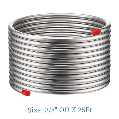 Vigorous Wort Chiller, 3/8" x 25 Ft Food Grade 304 Stainless Steel Coil, Water Chiller for Ice Bath Beer Brewing Tubing Coil, Stainless Steel Immersion Chiller - size: 3/8" x 25 Ft Wort Chiller