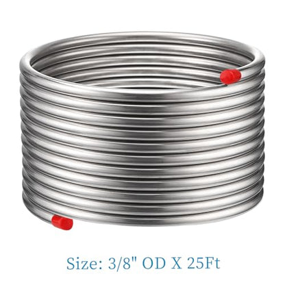 Vigorous Wort Chiller, 3/8" x 25 Ft Food Grade 304 Stainless Steel Coil, Water Chiller for Ice Bath Beer Brewing Tubing Coil, Stainless Steel Immersion Chiller - size: 3/8" x 25 Ft Wort Chiller